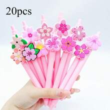 5/10pcs/20pcs Cherry Blossom Shaped Sakura Pink Series Patch Pen, PVC Soft Rubber Material Gift Pen, Student Writing Ballpoint Pen, Smooth Fast-Drying Non-Stop Ink, Random Style - Sets - View 4