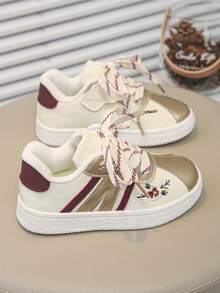 Elegant Kids' Vintage Flat Skate Shoes With Durable Anti-Slip Outsole - Gold - View 4