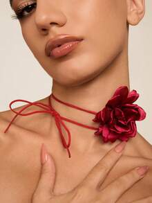 Altistry 1pc Elegant Floral Polyester Rope Necklace, Versatile For Daily Wear, Party, Date, Gift - 30672-nek-red - View 4