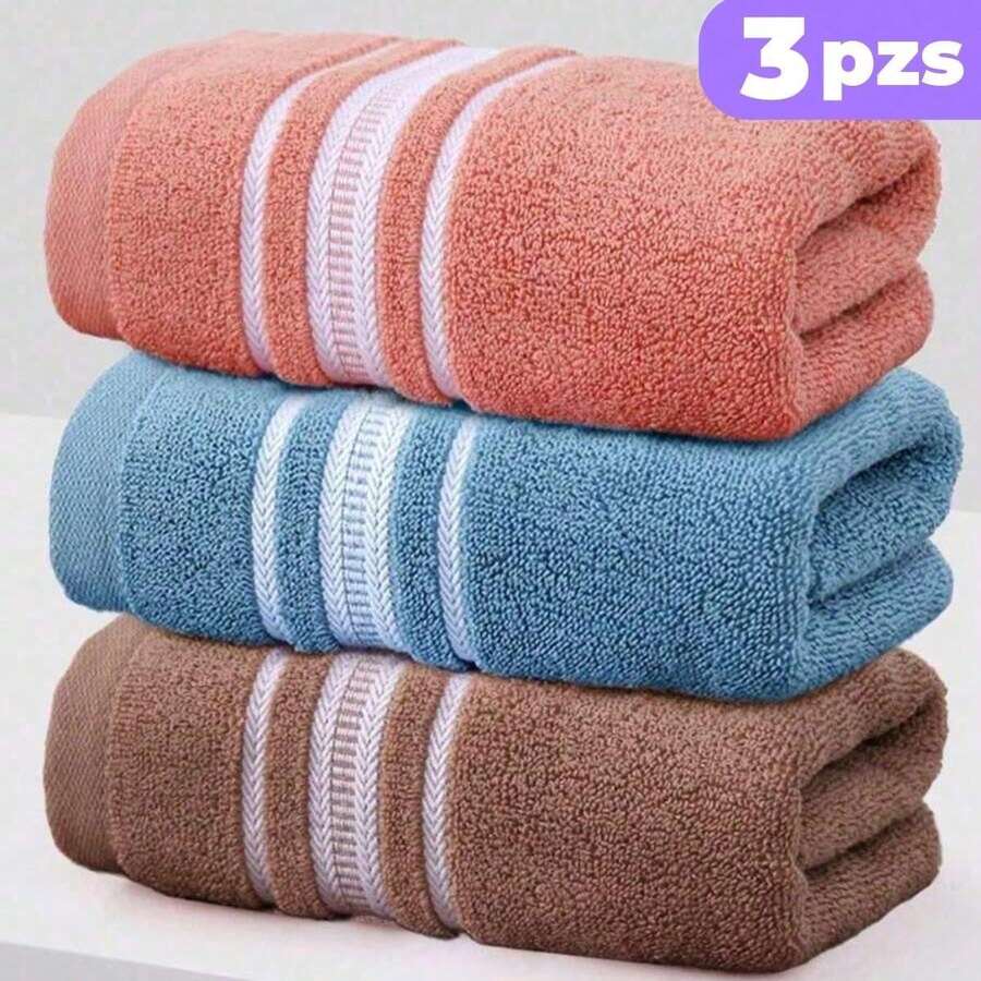 3 Toallas 140x70cm de baño medio de Lineas, super absorbentes y suaves, colores al azar - Multicolor - Ver 1