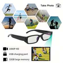 Smart Glasses, Smart Glasses With A Camera, High-Definition Video Glasses, 1080P HD Smart Glasses, Wearable Video Glasses, 90-Minute Battery Life, 75° Wide-Angle, 64GB Memory Card, For Sports And Meetings, Dashcam, Thanksgiving Gift - Black - View 7