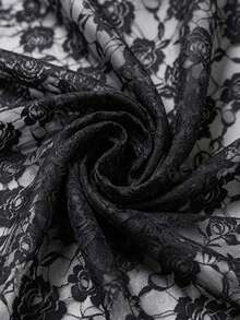 1pc Heavy Duty Rose Lace Mesh Fabric, 3D Embroidered Handmade DIY Mesh Cloth - Black - View 11