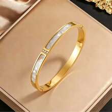 1 peça/4 peças Pulseira de Aço de Titânio Novo Não Desbotante, Pulseira de Aço Inoxidável Eletrolítico de Alta Qualidade para Mulheres, Estilo Europeu e Americano Requintado - Dourado - Visão 2