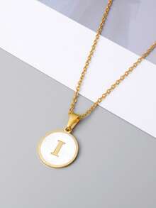 1pc 18k Gold Plated Titanium Steel Necklace With Seashell Pendant, A To Z Alphabets Personalized Necklace Best Gift For Daughter And Suitable For Women - Gold - View 18