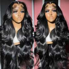 Schwarze Body Wave Lace Front Perücke für Damen 13x4 transparente Lace Front vorgezupft kleberfrei hitzebeständig Body Wavy Textur hochdichte Perücke geeignet für täglichen Gebrauch Party Cosplay - Schwarz - Übersicht 3