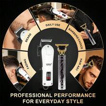 HIENA Professional 2-Piece Hair Clipper Set, Dragon Pattern Carved T-Blade Trimmer, Wireless LED Display Hair Clipper Set With 8 Limit Combs, Salon And Home Hair Trimming Tool - White - View 3