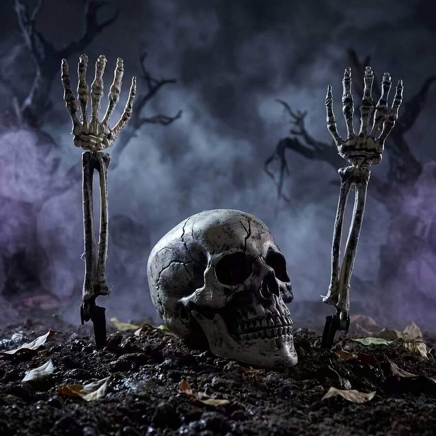 3PCS Halloween Skeleton Hand Ground Stake Set, Outdoor Lawn Cemetery Decoration, Haunted House Party Backdrop, Realistic Bone Skeleton - View 1