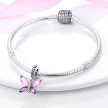 1pc S925 Sterling Silver Butterfly Pendant Bead, Multiple Gradient Colorful Enamel & Cubic Zirconia Butterfly Designs, Transparent Wings With Exquisite Rhinestone Inlay, Comes With Gift Box, Suitable For Bracelets & Necklaces, Romantic Girly Style, For Handmade DIY Jewelry Making & Daily Wear Gift - Multicolor - View 3