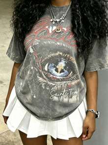 Cotton Clothes Y2K-Inspired Letter Print T-Shirt,Casual Crew Neck Short Sleeve, Perfect For Spring Summer Fall, Fashion Streetwear Unisex, Graphic Tee - 灰色1 - 查看 1