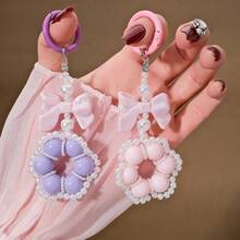 Acrylic Beaded Bow Car Keychain Pendant Candy Color Ring Pearl Accessory Bag Charm - Multicolor - View 2