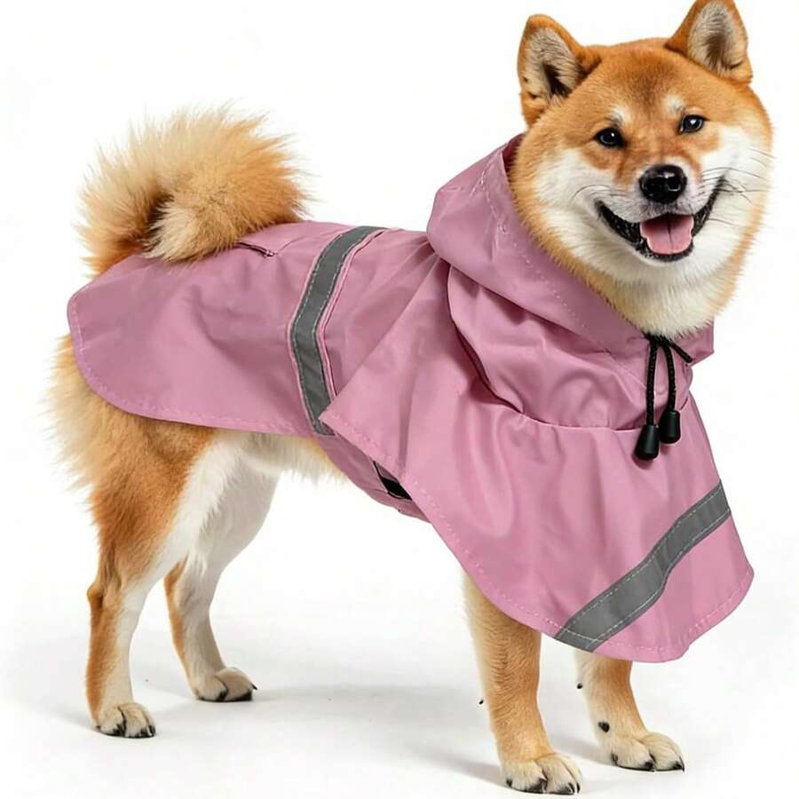 狗狗雨衣 可調節寵物防水衣 輕量雨外套披風連帽衫 附反光條 - 粉色 - 查看 1