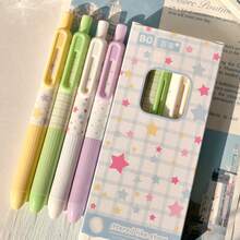 4pcs Polka Dot/Solid Color/Star Pattern Retractable Neutral Pens, Ins Style, Quick-Drying Black Ink Pens For Students And Exams - Little Pudding Pen - View 9