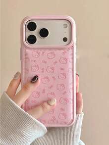 SANRIO Girl Pink Cute Line Hello Kitty Bow Phone Case - Compatible With Apple 17/17Air/17Pro/17Promax, 16/16Plus/16Pro/16Promax, 15/15Plus/15Pro/15Promax, 14/14Plus/14Pro/14Promax, 13/13Pro/13Promax, 12/12Pro/12Promax, 11/11Pro Max, Dust-Proof, Popular Hot-Selling Puffy Shockproof Protective Cover - Pink - View 1