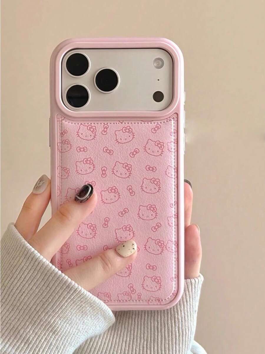 SANRIO Girl Pink Cute Line Hello Kitty Bow Phone Case - Compatible With Apple 17/17Air/17Pro/17Promax, 16/16Plus/16Pro/16Promax, 15/15Plus/15Pro/15Promax, 14/14Plus/14Pro/14Promax, 13/13Pro/13Promax, 12/12Pro/12Promax, 11/11Pro Max, Dust-Proof, Popular Hot-Selling Puffy Shockproof Protective Cover - Pink - View 1