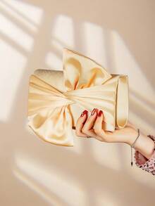 Satin Butterfly Shaped Clutch Evening Bag - Gold - View 3