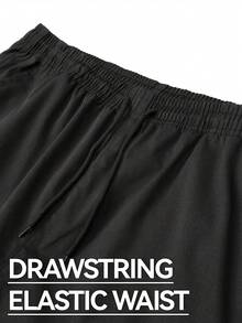 1 buah Celana Kargo Pria Musim Semi/Gugur dengan Banyak Saku, Celana Panjang Gaya Jalanan dengan Kaki Lebar, Pinggang Elastis dengan Tali Serut, Label Samping, Warna Hitam Sporty - Hitam - View 4