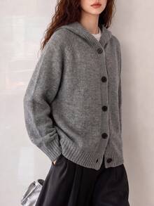 Women's Autumn/Winter Minimalist Versatile Hooded Sweater Jacket Fall - Grey - View 3