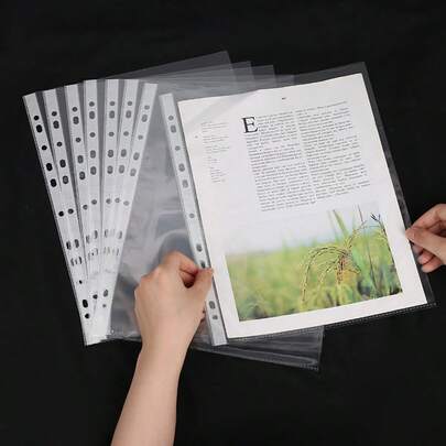 100 piezas Carpetas de plástico A4 - Bolsillos para carpeta de 3 anillos con 11 agujeros, fundas de archivo de material PP duradero, adecuadas para oficina, escuela, organización del hogar (100 piezas). Carpetas de suministros de oficina, utilizadas para almacenamiento de archivos de oficina y organización de papelería estudiantil. Espesor impermeable esencial para la vuelta a la escuela