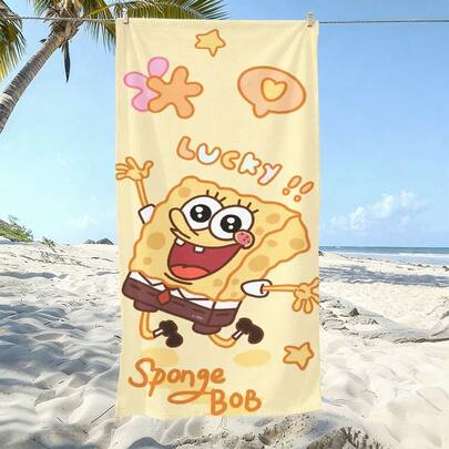 SpongeBob SquarePants 1件可愛沙灘巾：採用超柔軟微纖維材質，印有可愛卡通圖案。耐用且快乾，適合在沙灘、游泳池或休閒中心使用。防沙防紫外線，輕盈舒適，適合衝浪、游泳、瑜珈等活動。