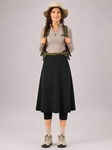 CZRLHYT Women's 26" Long Knee-Length Pants With Skirt, Tight-Fitting, High Waist Zipper Pocket Design - Black - View 7
