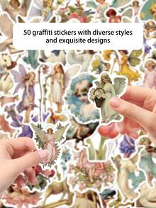 50pcs Oil Painting Stickers Waterproof Stickers For Laptop, Water Bottle, Phone, Tablet, Skateboard, Guitar, Refrigerator, Luggage, Scrapbook, Phone Case Decoration, Suitable For Home Decor, Birthday Party Gift, Holiday Gift - 50pcs - View 4