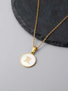1pc 18k Gold Plated Titanium Steel Necklace With Seashell Pendant, A To Z Alphabets Personalized Necklace Best Gift For Daughter And Suitable For Women - Gold - View 20