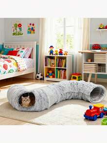 Cat Bed Tunnel Plush Mat - Detachable Washable Soft Mattress, Connectable Cat Play Tunnel, Multi-Functional Cat House, Suitable For Indoor Cats And Puppies To Keep Playing - Grey - View 5