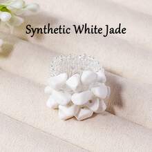 1PC Synthetic Chip Flower Stretch Ring, Handmade Beaded Floral Cluster Elastic Ring, Boho Stackable Cocktail Jewelry Gift - Stackable Crushed Stone Ring - View 14