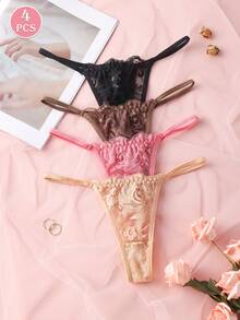 4pcs Multicolor Lace Sexy Mature Women Thong Panties - Multicolor - View 1