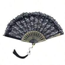 1pc Vintage French Lace Tassel Folding Hand Fan, Portable All Season, Suitable For Dancing - Multicolor - View 5