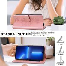 GLANDOTU Funda de teléfono de cuero PU con relieve, diseño de billetera con ranura para tarjeta, apta para múltiples marcas y modelos de teléfono, impermeable, a prueba de golpes, a prueba de caídas, a prueba de arañazos, protección de cobertura completa - Rosa - Ver 4