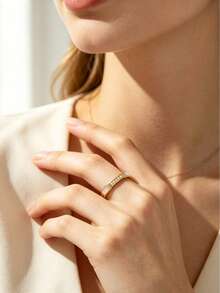 1pc Elegant Stainless Steel Women's Ring With Inlaid Decoration, Suitable For Casual, Date, Multi-Scenario Wear Or As A Holiday Gift For Friends - Gold - View 4