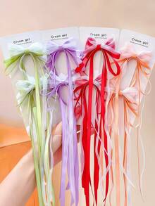 8/4/2pcs Long Ribbon Bow Hair Clips, Durable And Gentle On Hair, Cute And Sweet Hair Accessories Suitable For Pigtails - Perfect For Girls And Teens, Daily Wear, Vacation, School, And Dates - Multicolor - View 1