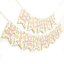 Happy Birthday Banner - Lemon Theme Party Garland, With Adjustable Distance, Non-Glare Paper Cardstock Bunting Sign, For Summer Tropical Fruit Birthday Decorations - Pink Lemonade - View 8