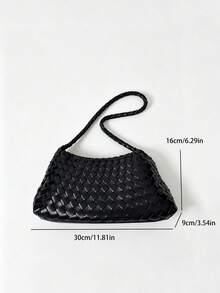 Bolso de hombro de estilo japonés & coreano con diseño de nicho minimalista de moda Ins, textura tejida de gran capacidad versátil para ir al trabajo, uso al aire libre, compras diarias, bolso de axila, bolso baguette, bolso de mano pequeño - Negro - Ver 9