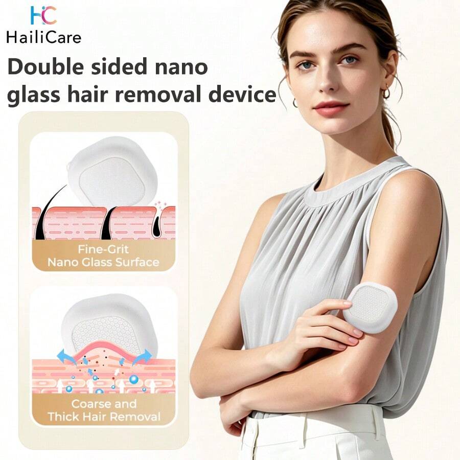 Hailicare 1pc Portable Double-Sided Nano Glass Exfoliating & Hair Removal Tool, Multi-Function Foot & Nail Care Set, Reusable Full Body Razor, Multi-Purpose Exfoliating Nail & Foot & Hair Removal, Suitable For Travel - White - View 1