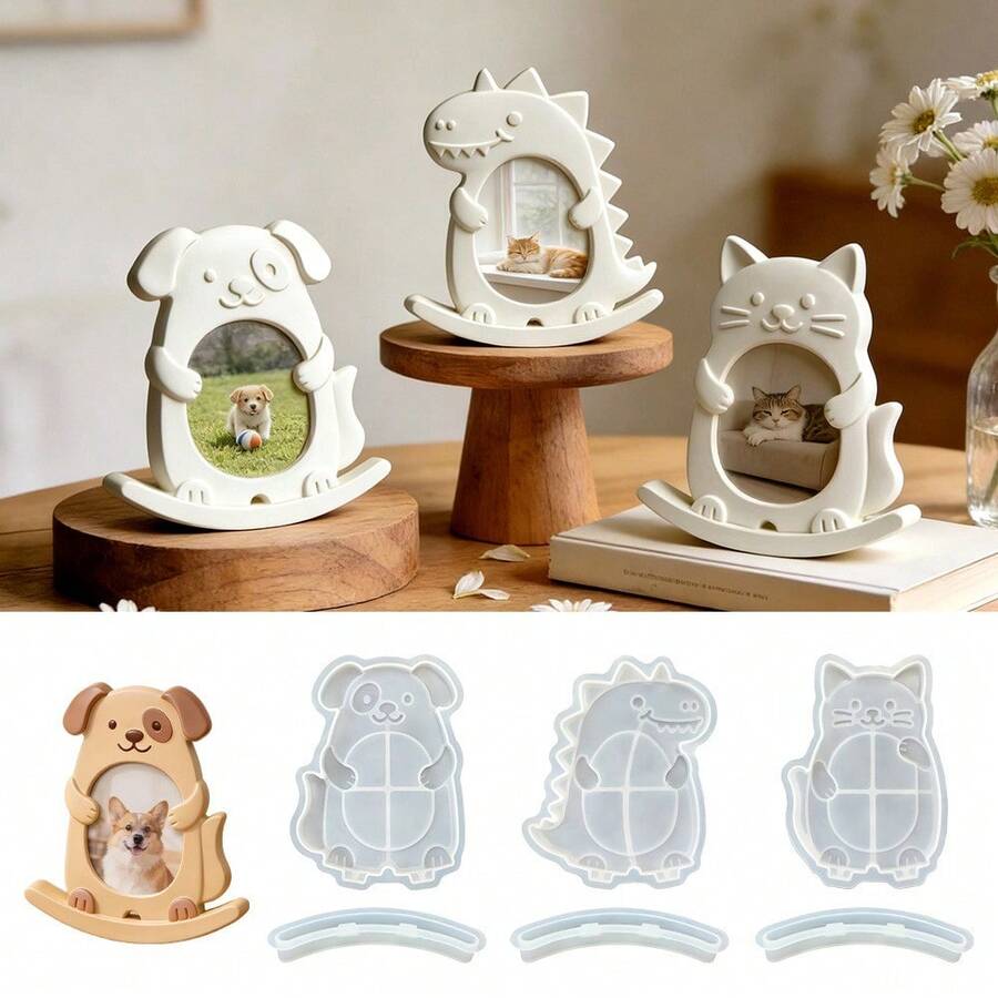 卡通動物相框環氧樹脂矽膠模具，DIY恐龍相框矽膠模具，家居裝飾擺飾