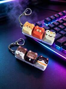 1Pc Kawaii Cartoon Kitty Keyboard Keycap Keychain, Mini Press Button, Cute Animal Bag Ornament Key Ring Accessories - Multicolor - View 5