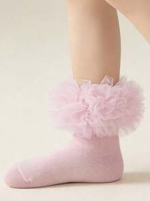 1 Pair Lolita Style Lace Trim Socks For Girls, Princess Dance Socks, Spring/Summer - Pink - View 3