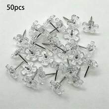 50pcs Transparent Flower-Shaped Push Pins, 5-Petal Flat Head Decorative Thumbtacks For Office, Plum Blossom Design - Clear Plum Blossom Push Pins - View 11