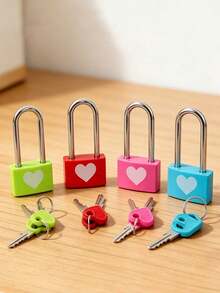 Metal Small Padlock With 2 Keys, Metal Lock With Heart Pattern, Small Padlock, Small Key Lock, No Assembly Required, Waterproof, Luggage Lock With Keys, Small Luggage Padlock, Metal Key Padlock, Suitable For Luggage, Pencil Case, Backpack, Travel Accessories, School Locker, Sports Locker, Fence, Toolbox, Suitable For Graduation Season, Back To School Season, Teacher's Day Gift, Birthday Gift - Multicolor - View 5