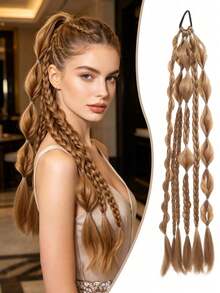 Synthetic Bubble Lantern Long Twisted Ponytail Hair Extensions, 24 Inch Handmade Mixed Color Bubble Twisted Braid Hair, Vacation Style Hair Extensions - Multicolor - View 13