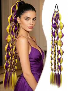 Synthetic Bubble Lantern Long Twisted Ponytail Hair Extensions, 24 Inch Handmade Mixed Color Bubble Twisted Braid Hair, Vacation Style Hair Extensions - Multicolor - View 11