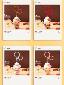 SANRIO Super Cute Chef Cat Keychain, 4 Colors Available! Lightweight And Portable, Perfect For Matching With Bags And Keys, A Cute Daily Accessory For Cartoon Lovers! - A - View 4