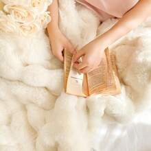 EDIMENS Faux Rabbit Fur Throw Blanket For Sofa, Reversible, Soft And Fluffy, Thick And Warm Plush Blanket For Sofa, Bed And Armchair, Decoration - 乳白色 - 查看 4