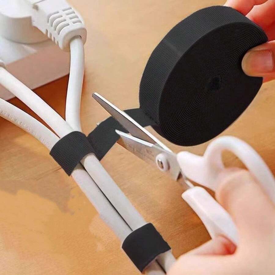 1 Roll - 500cm Black Multi-Purpose Cable Tie - Durable Cable Management Ties For Home, Office, And Electronics | Easy-To-Use Cable Management For Computers, TVs, Etc. | Reusable Cable Management Ties | Made Of Plastic - Multiple Styles - View 1