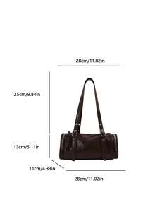 Vintage Faux Leather Cylinder Underarm Bag With Adjustable Shoulder Strap, Niche American Style Commuter Shoulder Bag - Coffee - View 10