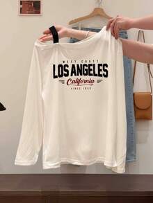 Korean Style Slouchy White Long Sleeve Top For Women, Loose Fit Round Neck Base Layer, Versatile Daily Commute Gentle T-Shirt Casual - White - View 3
