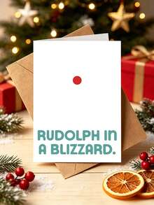 1pc Funny "Rudolph In A Blizzard" Christmas Card With Envelope - Minimalist Humor Greeting For Friends & Coworkers, Blank Inside - View 2