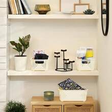 1/2pcs Plastic Storage Basket, Kitchen Storage Bin, Small Food Storage Box With Handle, Household Organizer Box For Kitchen Cabinets, Desktops, Countertops, Bedrooms, Bathrooms, Wide Shallow Storage Box For Fruits, Bread, Ginger, Garlic, Snacks And Picnic, Desktop Clutter Storage Bucket - View 6